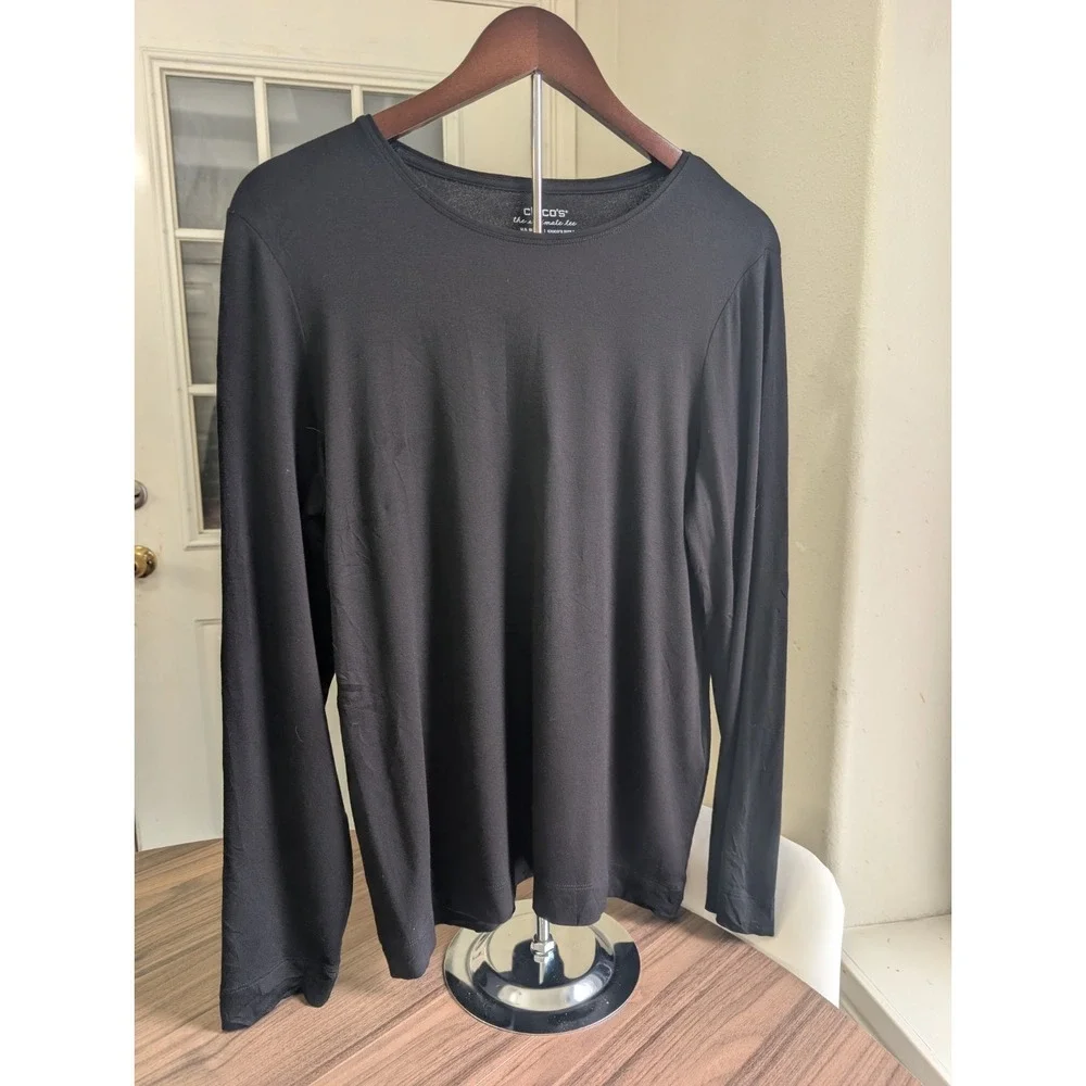 Chico's The Ultimate Tee Black Long Sleeve Stretch Knit Top Size 1 Medium - Picture 1 of 5